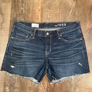 GAP Women's Distressed Dark Blue Jean Shorts